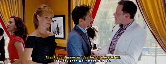Tony Stark and Elon Musk discussing electric jet
